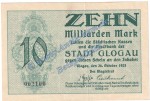 Glogau , Banknote 10 Milliarden Mark Schein in L-gbr. Keller 1808.g Grossnotgeld 1923 Inflation Schlesien
