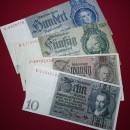 Lot deutsches Reich, 4 Scheine,  Banknoten, 10, 20, 50 und 100 Mark, Reichsmark von 1929 bis 1935, gute gebrauchte Erhaltung, Set