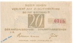 Notgeld Brande Hörnerkirchen , bis 1921 , 20 Pfennig Schein in kfr. Mehl Grabowski 152.1 , Schleswig Holstein Seriennotgeld