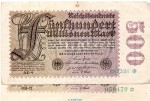 Reichsbanknote , 100 Millionen Mark -- Kn = BLAU -- DEU-125.F2, Ros.109, P.110 , vom 01.09.1923 , Weimarer Republik - Inflation