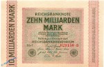 Reichsbanknote 10 Milliarden Mark , Rosenberg DEU-136 d , Banknote vom 01.10.1923 , Inflation