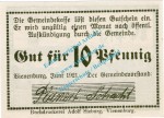 Vienenburg , Notgeld 10 Pfennig Schein in kfr. M-G 1361.1.a , Niedersachsen 1921 Seriennotgeld