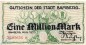 Banknote Bamberg , 1 Million Mark Schein in gbr. Keller 225.a , 1923 , Bayern Großnotgeld Inflation