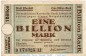 Banknote Elberfeld , 1 Billion Mark Schein in gbr. Dreiecke , Keller 1294.bb , 6.11.1923 , Rheinland Großnotgeld