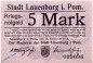 Banknote Lauenburg , 5 Mark Schein in kfr. Geiger 310.01.a , 15.11.1918 , Pommern Großnotgeld