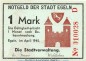 Banknote Stadt Egeln , 1 Mark Schein in kfr. Serie D , April 1945 , Sachsen Anhalt , Notgeld 1945