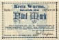 Banknote Stadt Worms , 5 Mark Schein in kfr. Geiger 570.01.a von 1918 , Hessen Großnotgeld