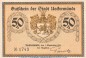 Notgeld Stadt Ueckermünde 1350.1 , 50 Pfennig Schein Nr.1 in kfr. von 1921 , Mecklenburg Vorpommern Seriennotgeld