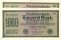 Reichsbanknote , 1.000 Mark Schein , Gitter mit 8 Kn blaugrün , DEU-84 h , Rosenberg 75 , P 76 , vom 15.09.1922 , Weimarer Republik