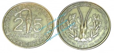 Afrika - West Africa , 25 Francs von 1971 -Gazelle- KM.5