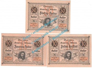 Alkoven , Notgeld Set mit 3 Scheinen in kfr. K-K 18.d , Oberösterreich o.D.