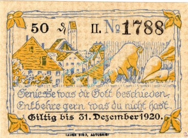 Altusried , Notgeld 50 Pfennig -Serie II- unc-kfr. Ti.0090.05.41 , Bayern 1920 Verkehrsausgabe