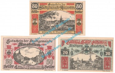 Amstetten , Notgeld Set mit 3 Scheinen in kfr. K-K 37.II , Niederösterreich o.D.