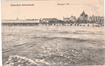 Ansichtskarte , Postkarte Swinemünde , Motiv Bewegte See , gel. 1907