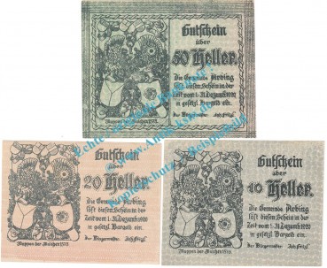 Arbing , Notgeld Set mit 3 Scheinen in kfr. K-K 49.c , Oberösterreich o.D.