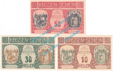 Arstetten , Notgeld Set mit 3 Scheinen in kfr. K-K 52.a , Niederösterreich o.D.