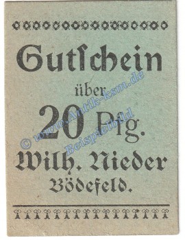 Bödefeld , Notgeld -Nieder- 20 Pfennig Schein in kfr. Tieste 0805.35.23 , Westfalen o.D. Verkehrsausgabe