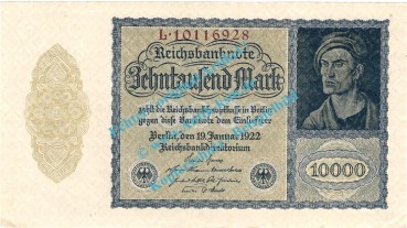 Banknote , 10.000 Mark Schein in kfr. DEU-78.b, Ros.69, P.72 , 1922 Weimarer Republik