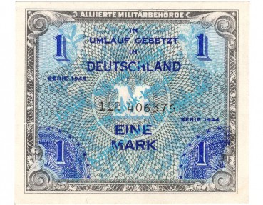 Banknote , 1 Mark Schein in kfr. AMB-2.c , Rosenberg 201 , P 192 , von 1944 Alliierte Militärbehörde