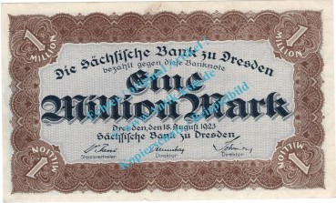 Banknote , 1 Million Mark Schein in gbr. SAX-19, Ros.757, S.962, Länderbank 1923 Sachsen