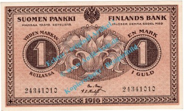 Banknote Finnland - Suomen , 1 Mark Schein in kfr. von 1916 , Finnlands Bank