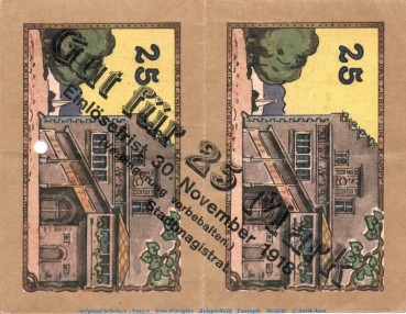 Banknote Stadt Lindau i.B. 25 Mark Schein in gbr.E , Geiger 321.03 o.D. Bayern Großnotgeld