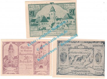 Baumgartenberg , Notgeld Set mit 3 Scheinen in kfr. K-K 79.b , Oberösterreich o.D.