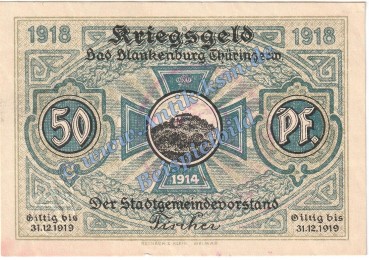 Blankenburg , Notgeld 50 Pfennig Schein in kfr. Tieste 0715.05.26 , Thüringen 1918 Verkehrsausgabe