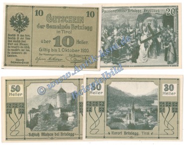 Brixlegg , Notgeld Set mit 4 Scheinen in kfr. K-K 104.a , Tirol o.D. Notgeld Österreich