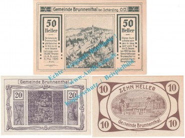 Brunnenthal , Notgeld Set mit 3 Scheinen in kfr. K-K 111.a , Oberösterreich 1920