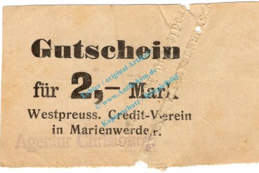 Christburg , Notgeld 2 Mark Schein in gbr. Diessner 63.6.d , Westpreussen o.D. Notgeld 1914-15