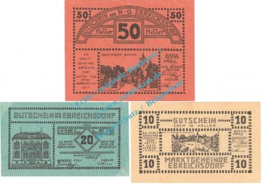 Ebreichsdorf , Notgeld Set mit 3 Scheinen in kfr. K-K 147 , Niederösterreich 1920