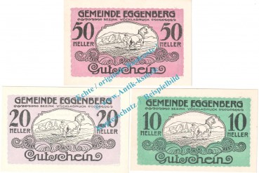 Eggenberg , Notgeld Set mit 3 Scheinen in kfr. K-K 161 , Oberösterreich o.D.