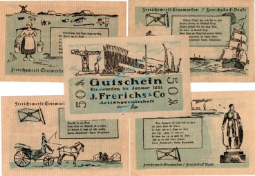 Einswarden , Notgeld Set mit 6 Scheinen unc-kfr. M-G 316.1 , Niedersachsen 1921 Seriennotgeld