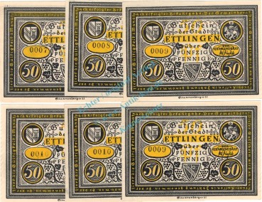 Ettlingen , Notgeld Set --Kennummer 7 bis 10-- unc-kfr. M-G 355 , Baden 1921 Seriennotgeld