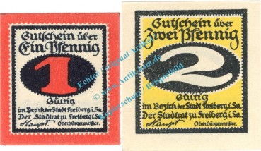 Freiberg , Notgeld Set mit 2 Scheinen in unc. Tieste 1950.20.30-31 , Sachsen o.D. Verkehrsausgabe