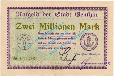 Genthin , Notgeld 2 Millionen Mark Schein in gbr. Keller 1722.a , Sachsen Anhalt 1923 Grossnotgeld InflationGenthin , Notgeld 2 Millionen Mark Schein in gbr. Keller 1722.a , Sachsen Anhalt 1923 Grossnotgeld Inflation