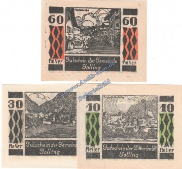 Golling , Notgeld Set mit 3 Scheinen in kfr. K-K 249.a Salzburg o.D.