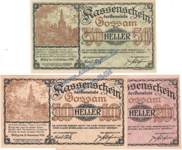 Gossam , Notgeld Set mit 3 Scheinen in kfr. K-K 252.b , Niederösterreich o.D.