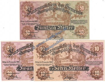 Gumpoldskirchen , Notgeld Set mit 3 Scheinen in kfr. K-K 308.I.a , Niederösterreich o.D.