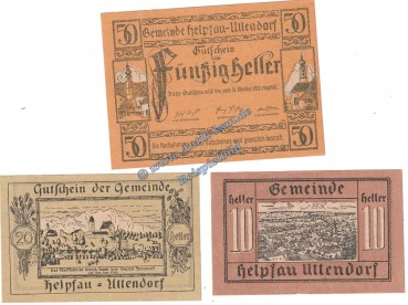 Helpfau-Uttendorf , Notgeld Set mit 3 Scheinen in kfr. K-K 365.I.a , Oberösterreich o.D.