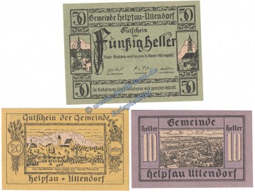 Helpfau-Uttendorf , Notgeld Set mit 3 Scheinen in kfr. K-K 365.I.b , Oberösterreich o.D.