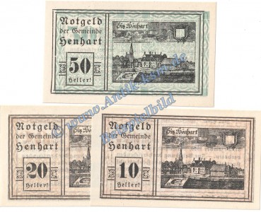 Henhart , Notgeld Set mit 3 Scheinen in kfr. K-K 366.a , Notgeld 1920 Oberösterreich