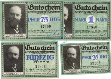 Heydekrug , Notgeld Set mit 4 Scheinen in kfr. M-G 607.1 , Ostpreussen 1921 Seriennotgeld