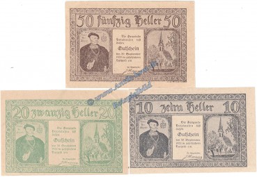 Holzhausen , Notgeld Set mit 3 Scheinen in kfr. K-K 396.I.a , Oberösterreich o.D.