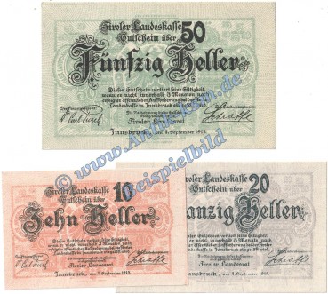 Innsbruck , Notgeld Set mit 3 Scheinen in kfr. K-K 1073 Notgeld 1919 Tirol