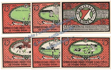 Kahla , Notgeld Set mit 6 x 75 Pfennig in kfr. M-G 667.2 , Thüringen o.D. Seriennotgeld