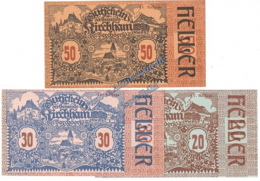 Kirchham , Notgeld Set mit 3 Scheinen in kfr. K-K 446.IV , Oberösterreich o.D.