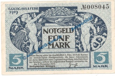 Kitzingen , Notgeld 5 Mark Schein in gbr. Geiger 273.01 von 1918 , Bayern Grossnotgeld