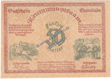 Krummnussbaum , Notgeld 50 Heller -Druckfehler- in kfr. K-K 488.I.e , Niederösterreich von 1920